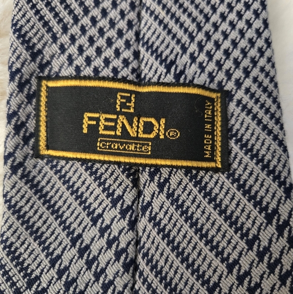 Fendi Men's Tie Hounds tooth Black Gray #080 - Picture 8 of 9